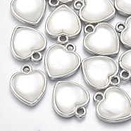 UV Plating Acrylic Pendants, with Acrylic Imitation Pearl, Heart, Platinum, 20x17x5mm, Hole: 2mm(X-OACR-T005-65P)