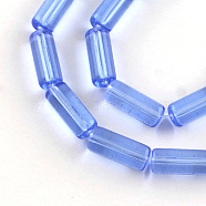Transparent Glass Bead Strands, Tube, Cornflower Blue, 15x6mm, Hole: 1mm, about 22pcs/strand, 12.5 inch(X-GLAA-R162-15x6-11)