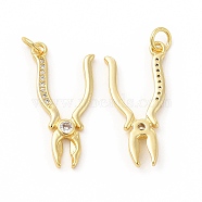 Rack Plating Brass Micro Pave Cubic Zirconia Tool Pendants, Cadmium Free & Lead Free, Plier Charm, with Jump Ring, Real 18K Gold Plated, 25.5x13x2.8mm, Hole: 3.4mm(KK-I699-13G)