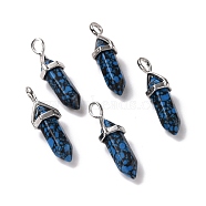 Synthetic Blue Hubei Turquoise Pendants, Faceted, with Platinum Tone Brass Findings, Lead free & Cadmium Free, Bullet, 27~30x9~10x7~8mm, Hole: 4x3mm(G-K329-07P)