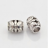 Tibetan Style Alloy Beads, Cadmium Free & Lead Free, Barrel with Flower, Antique Silver, 8.5x10.5mm, Hole: 4.5mm(LF0855Y)