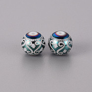Electroplate Glass Beads, Round with Patten, Green Plated, 10mm, Hole: 1.2mm(X-EGLA-Q123-005G)