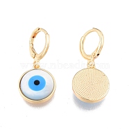 Shell & Synthetic Turquoise Evil Eye Dangle Leverback Earrings, Brass Jewelry for Women, Cadmium Free & Nickel Free & Lead Free, Golden, 29mm, Pin: 1mm(EJEW-N012-60)