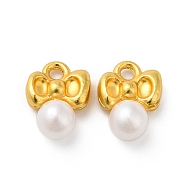 Alloy with ABS Plastic Imitation Pearl Charms, Bowknot with Round, Matte Gold Color, 11x8x5mm, Hole: 1.5mm(FIND-G057-03MG)