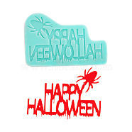DIY Word Happy Halloween Food Grade Silicone Molds, Display Molds, for Chocolate, Candy, UV Resin & Epoxy Resin Halloween Ornament Making, Random Single Color or Random Mixed Color, 60x90x6mm, Finished: 58x80x1mm(DIY-G057-A14)