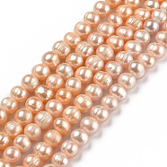 Natural Cultured Freshwater Pearl Beads Strands, Potato, Dyed, Dark Orange, 6.5~7x6.5~7mm, Hole: 0.6mm, about 52pcs/strand, 13.58 inch(34.5cm)(PEAR-L033-13B)