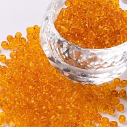 Glass Seed Beads, Transparent, Round, Round Hole, Orange, 8/0, 3mm, Hole: 1mm, about 1111pcs/50g, 50g/bag, 18bags/2pounds(SEED-US0003-3mm-9)