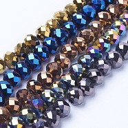 Electroplate Transparent Glass Beads Strands, Full Plated, Faceted, Rondelle, Mixed Color, 4x3mm, Hole: 0.4mm, about 118pcs/strand, 15.75~16.14 inch(40~41cm)(EGLA-A034-T4mm-UA)