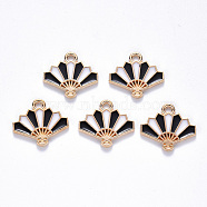 Chinese Style Alloy Enamel Pendants, Fan, Light Gold, Black, 15x17x1.5mm, Hole: 1.6mm(ENAM-N054-026C)