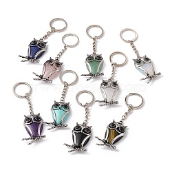 Owl Natural & Synthetic Gemstone Pendant Keychain, with Alloy & Iron Findings, 10cm(KEYC-G056-01AS)