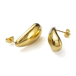 304 Stainless Steel Teardrop Stud Earrings for Women, Real 18K Gold Plated, 25.5x11.5mm, Pin: 0.6mm(EJEW-K244-10G)