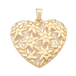 Plating Alloy Big Pendants, Hollow Heart with Flower Chamrs, Lead Free & Nickel Free & Cadmium Fre, Golden, 60.5x67x7mm, Hole: 5x11.5mm(PALLOY-T090-21G)