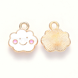 Alloy Enamel Charms, Cloud, with Smile Face, Light Gold, White, 13x12x1mm, Hole: 1.8mm(X-ENAM-S121-072)