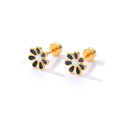 Real 18K Gold Plated Stainless Steel Stud Earrings for Women, Daisy Flower, Black, No Size(TL9676-7)
