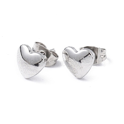 304 Stainless Steel Stud Earring, Heart, Stainless Steel Color, 7.7x8mm, Pin: 0.8mm(EJEW-I285-15P)