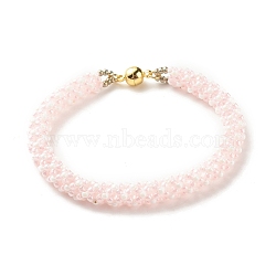 Glass Seed Crochet Beaded Bracelet, Fashion Nepal Bracelet with Brass Magnetic Clasp for Women, Pink, 7-1/2 inch(19cm)(BJEW-JB08083-02)