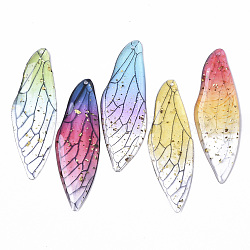 Transparent Epoxy Resin Big Pendants, with Gold Foil, Insects Wing, Mixed Color, 51x16.5x1~2.5mm, Hole: 1.2mm(RESI-T046-01)