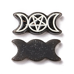 Resin Cabochons, with Glitter Powder, Religion, Triple Moon Goddess, Black, 32.5x15x4.5mm(RESI-G055-01B)