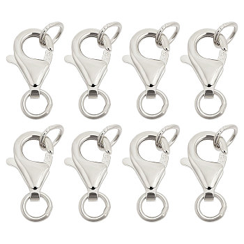 8Pcs 925 Sterling Silver Lobster Claw Clasps, with Jump Rings, Silver, 10mm, Clasp: 8x5x2mm