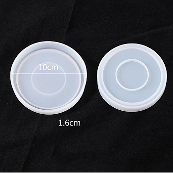 DIY Flat Round Cup Mat Silicone Molds, Coaster Molds, Resin Casting Molds, White, 100x16mm