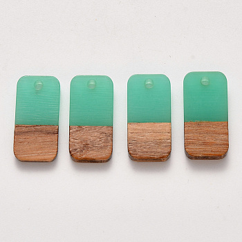 Two-tone Transparent Resin & Walnut Wood Pendants, Waxed, Rectangle, Turquoise, 20.5x10x3~4mm, Hole: 2mm