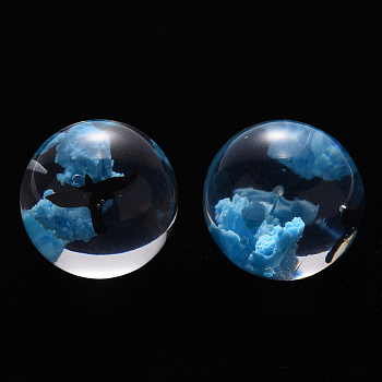 Transparent Epoxy Resin Beads, with Plastic Seagull Inside, Half Drilled, Round, Deep Sky Blue, 20mm, Hole: 1mm