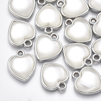 UV Plating Acrylic Pendants, with Acrylic Imitation Pearl, Heart, Platinum, 20x17x5mm, Hole: 2mm