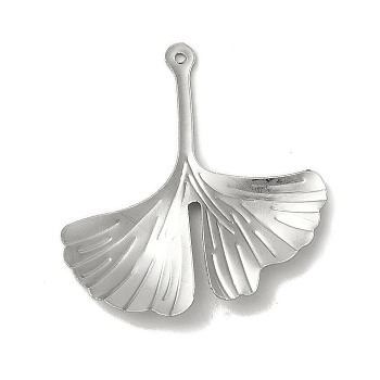 304 Stainless Steel Pendants, Ginkgo Leaf Charm, Stainless Steel Color, 29x25.5x2mm, Hole: 0.9mm