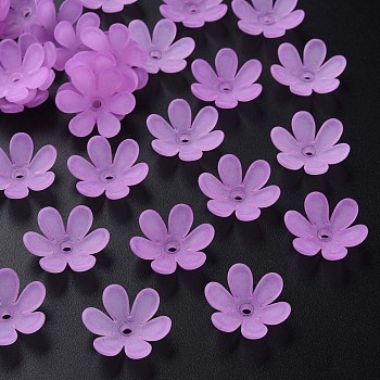 Transparent Acrylic Beads, Frosted, Flower, Violet, 20.5x18.5x6.5mm, Hole: 2mm, about 857pcs/500g