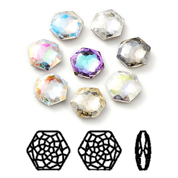 K9 Glass Rhinestone Cabochons, Flat Back & Back Plated, Faceted, Hexagon, Mixed Color, 12mm