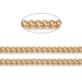 3.28 Feet Brass Curb Chains, Twisted Chains, Soldered, Long-Lasting Plated, Real 18K Gold Plated, 3x2x0.5mm
