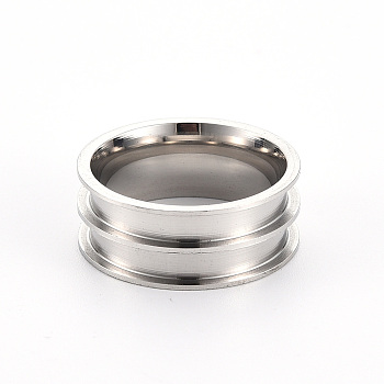 201 Stainless Steel Ring Core Blank for Inlay Jewelry Making, Double Channel Beveled Edge Ring, Stainless Steel Color, Size 7, Inner Diameter: 17mm