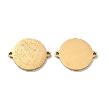 Ion Plating(IP) 304 Stainless Steel Connector Charms, Real 18K Gold Plated, Flat Round with Constellation, Sagittarius, 20x16x1mm, Hole: 1.4mm