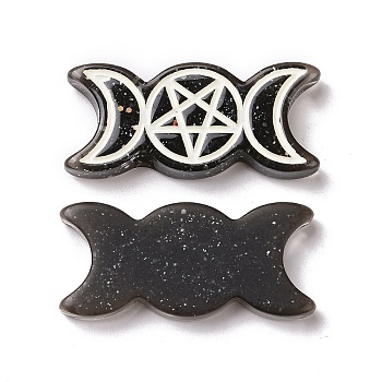 Resin Cabochons, with Glitter Powder, Religion, Triple Moon Goddess, Black, 32.5x15x4.5mm