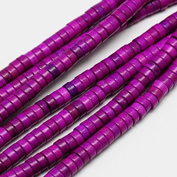 Synthetic Turquoise Beads Strands, Heishi Beads, Dyed, Flat Round/Disc, Purple, 8x3~4mm, Hole: 1mm, about 110pcs/strand, 15.75 inch