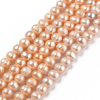 Natural Cultured Freshwater Pearl Beads Strands, Potato, Dyed, Dark Orange, 6.5~7x6.5~7mm, Hole: 0.6mm, about 52pcs/strand, 13.58 inch(34.5cm)