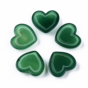 Natural Green Agate Cabochons, Dyed & Heated, Heart, Green, 22~23x25x7mm