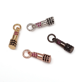 Brass Micro Pave Cubic Zirconia Pendants, with Jump Rings, Long-Lasting Plated, Grenade Shape, Mixed Color, 14x4.5mm, Jump Ring: 5x0.7mm, Inner Diameter: 3.6mm