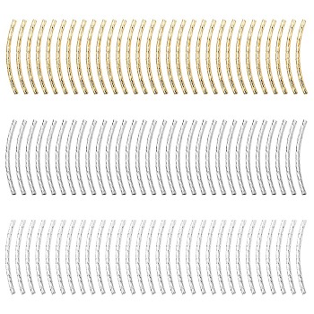 90Pcs 3 Colors Brass Tube Beads, Curved Tube, Mixed Color, 25x2mm, Hole: 1mm, 30pcs/color