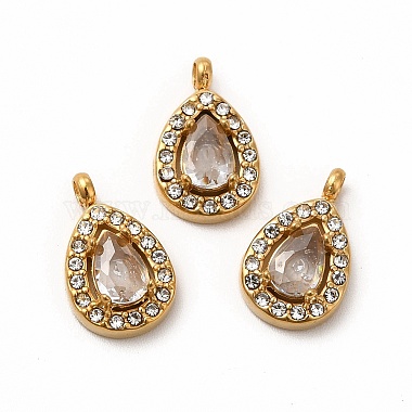 Golden Clear Teardrop Stainless Steel+Cubic Zirconia Charms