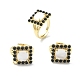 Natural Black Agate & Shell Rectangle Adjustable Ring(RJEW-B030-02A-02)-1