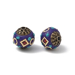 Brass & Resin & Polymer Clay Beads, Round with Geometry, Dark Blue, 12.5mm, Hole: 1.6mm(PY-CBAE318-09)