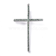 Brass Micro Pave Cubic Zirconia Pendants, Cross, Green, Platinum, 37x22.5x2mm, Hole: 1.5x4mm(ZIRC-G157-16P-02)