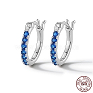 Rhodium Plated 925 Sterling Silver Hoop Earring for Women, Platinum, Blue, 12mm(VR9878-3)