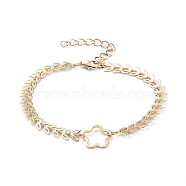 Link Bracelets, with Brass Cobs Chains & Lobster Claw Clasps & Flower Linking Rings, Golden, 7-1/2 inch(19cm), Flower: about 14.5x14.5x0.8mm(BJEW-JB05107-01)