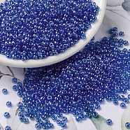 MIYUKI Round Rocailles Beads, Japanese Seed Beads, (RR175) Transparent Sapphire Luster, 8/0, 3mm, Hole: 1mm, about 422~455pcs/bottle, 10g/bottle(SEED-JP0009-RR0175)