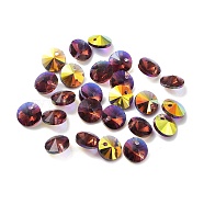 Electroplate Transparent Glass Beads, Half Rainbown Plated, Faceted Bicone, Purple, 8x4mm, Hole: 0.8mm(EGLA-Z002-AB04)