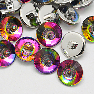 Taiwan Acrylic Shank Buttons, Rainbow Plated, 1-Hole, Faceted Cone, Colorful, 10x8mm, Hole: 1mm(BUTT-F024-10mm-13)