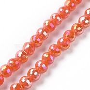 Electroplate Opaque Solid Color Glass Beads Strands, AB Color Plated, Faceted(96 Facets), Round, Dark Orange, 5.5~6mm, Hole: 1.2~1.5mm, about 95pcs/strand, 21.26''(54cm)(GLAA-E036-11A)