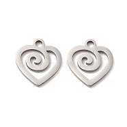 304 Stainless Steel Pendants, Heart Charm, Stainless Steel Color, 15x13.5x1.5mm, Hole: 2mm(STAS-I671-33P)